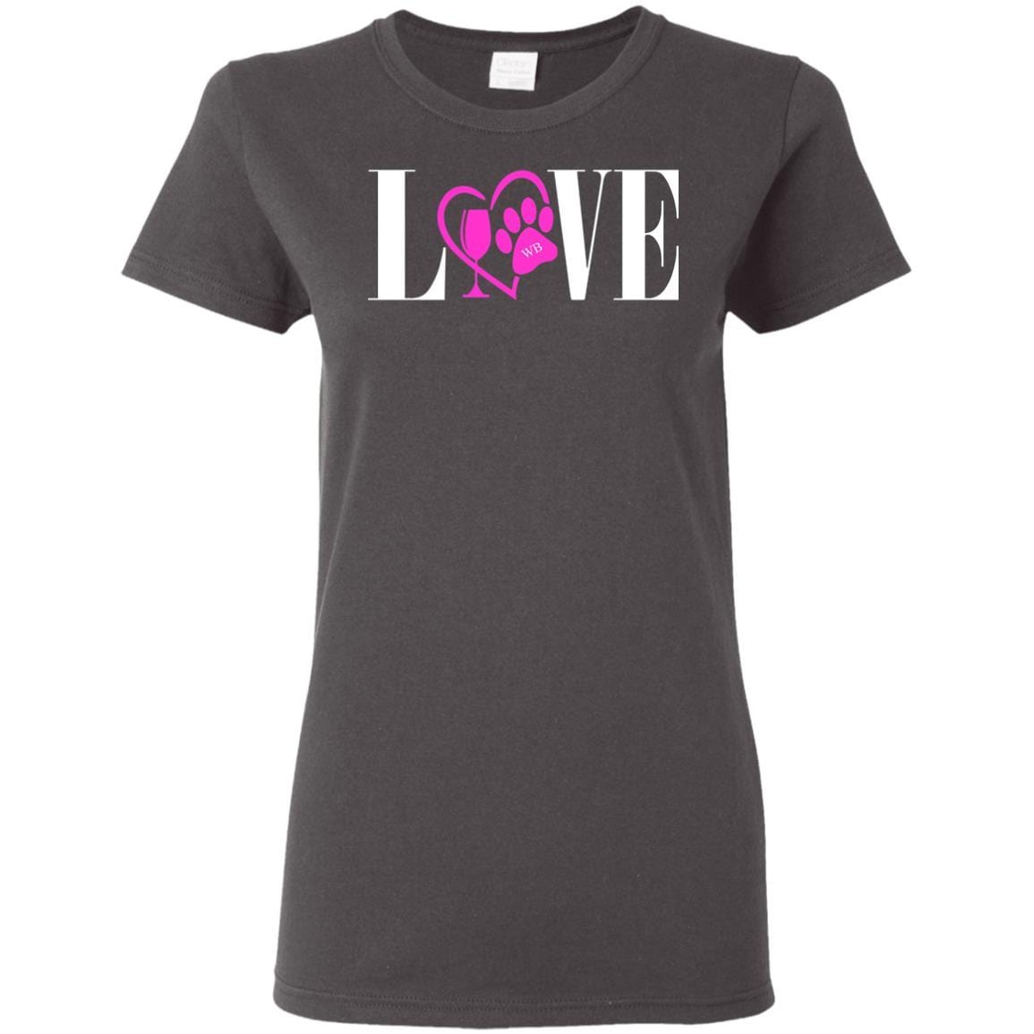 T-Shirts Charcoal / S WineyBitches.co "Love Paw" Collection -Wht Lettering Ladies' 5.3 oz. T-Shirt WineyBitchesCo