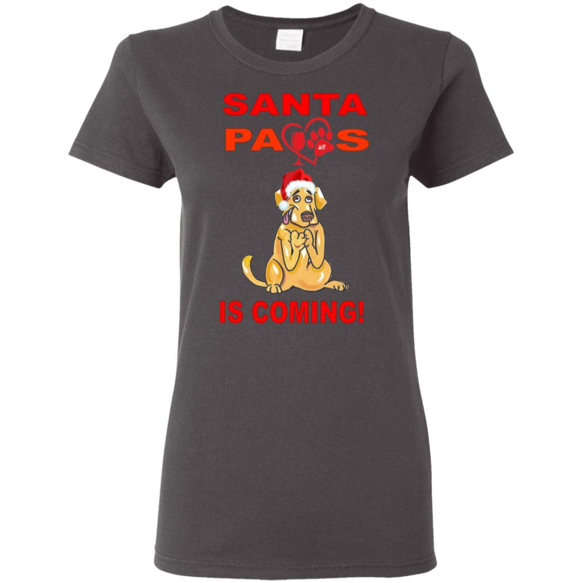 T-Shirts Charcoal / S WineyBitches.co "Santa Paws Is Coming" Ladies' 5.3 oz. T-Shirt WineyBitchesCo