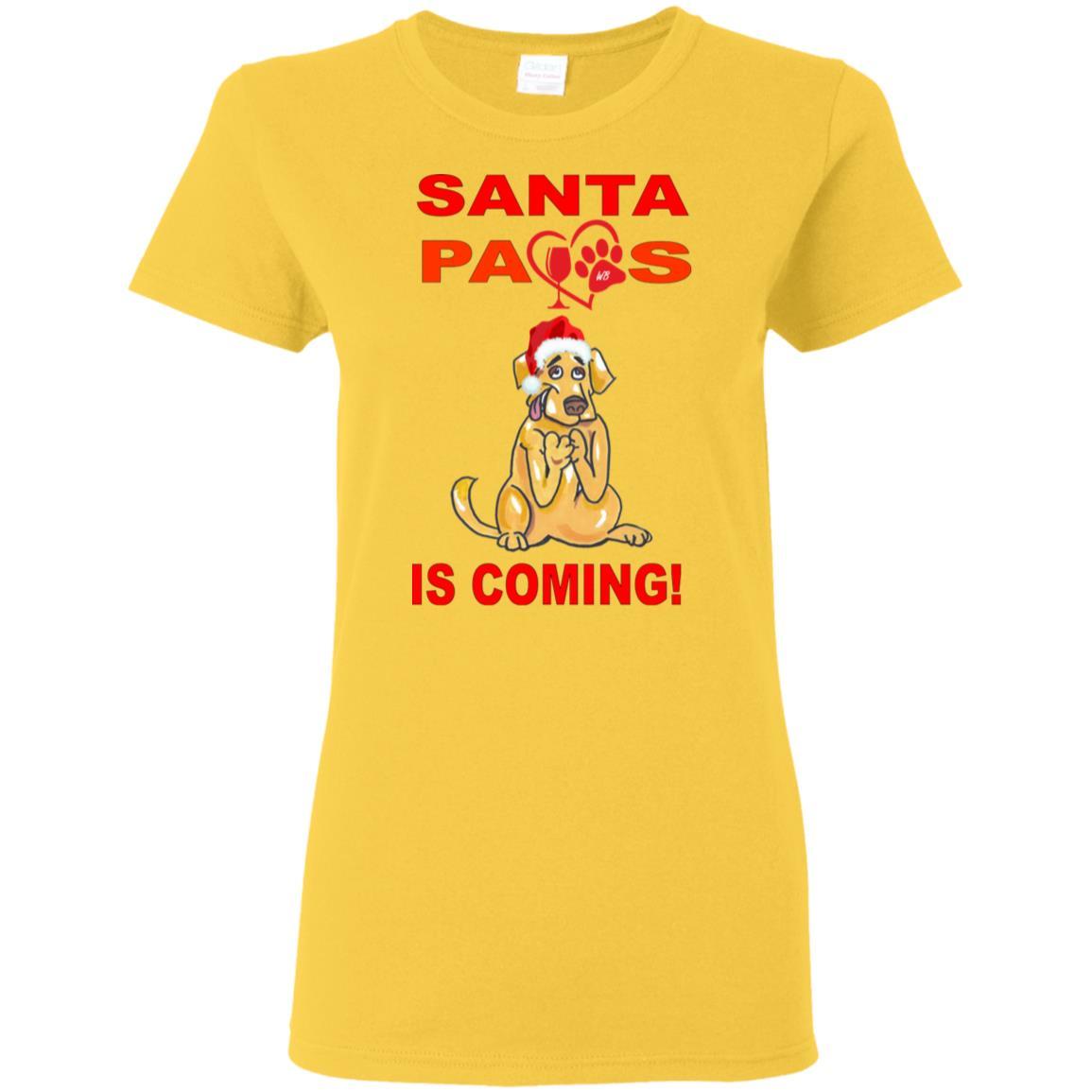 T-Shirts Daisy / S WineyBitches.co "Santa Paws Is Coming" Ladies' 5.3 oz. T-Shirt WineyBitchesCo