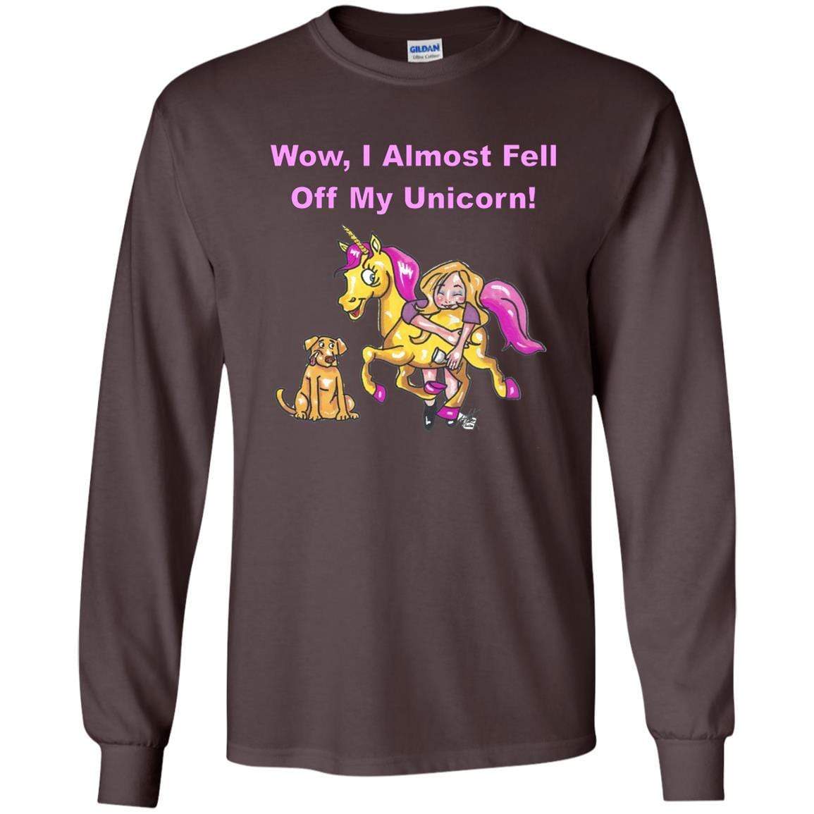 T-Shirts Dark Chocolate / S WineyBitches.co "Wow I Almost Fell Off My Unicorn LS Ultra Cotton T-Shirt WineyBitchesCo