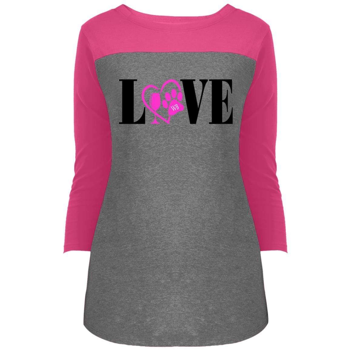 T-Shirts Dark Fuchsia/Grey Frost / X-Small WineyBitches.co Juniors' Rally 3/4 Sleeve T-Shirt WineyBitchesCo