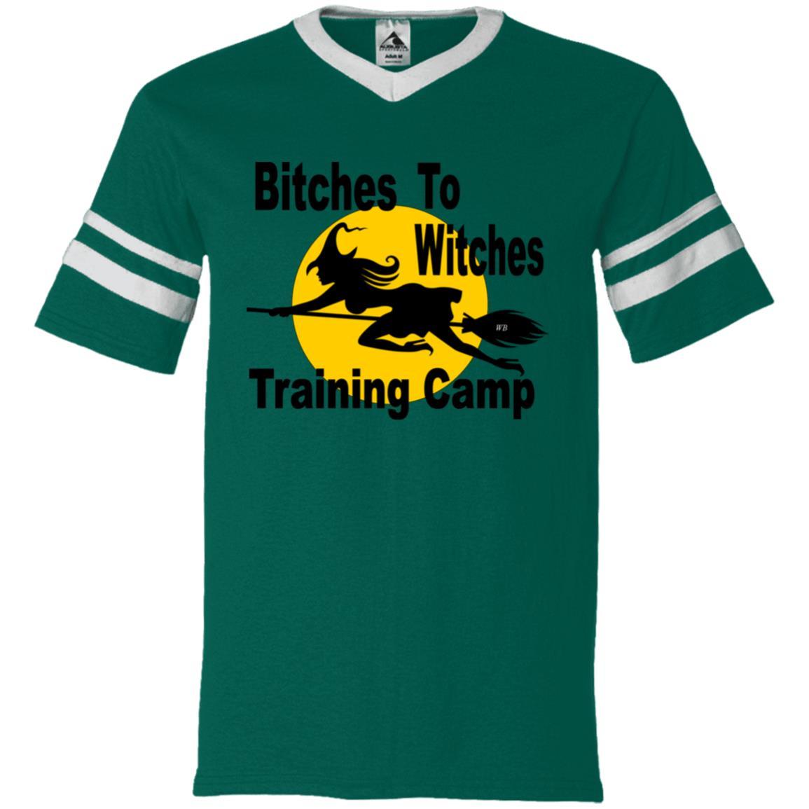 T-Shirts Dark Green/White / S WineyBitches.Co "Bitches To Witches Training Camp" V-Neck Sleeve Stripe Jersey WineyBitchesCo