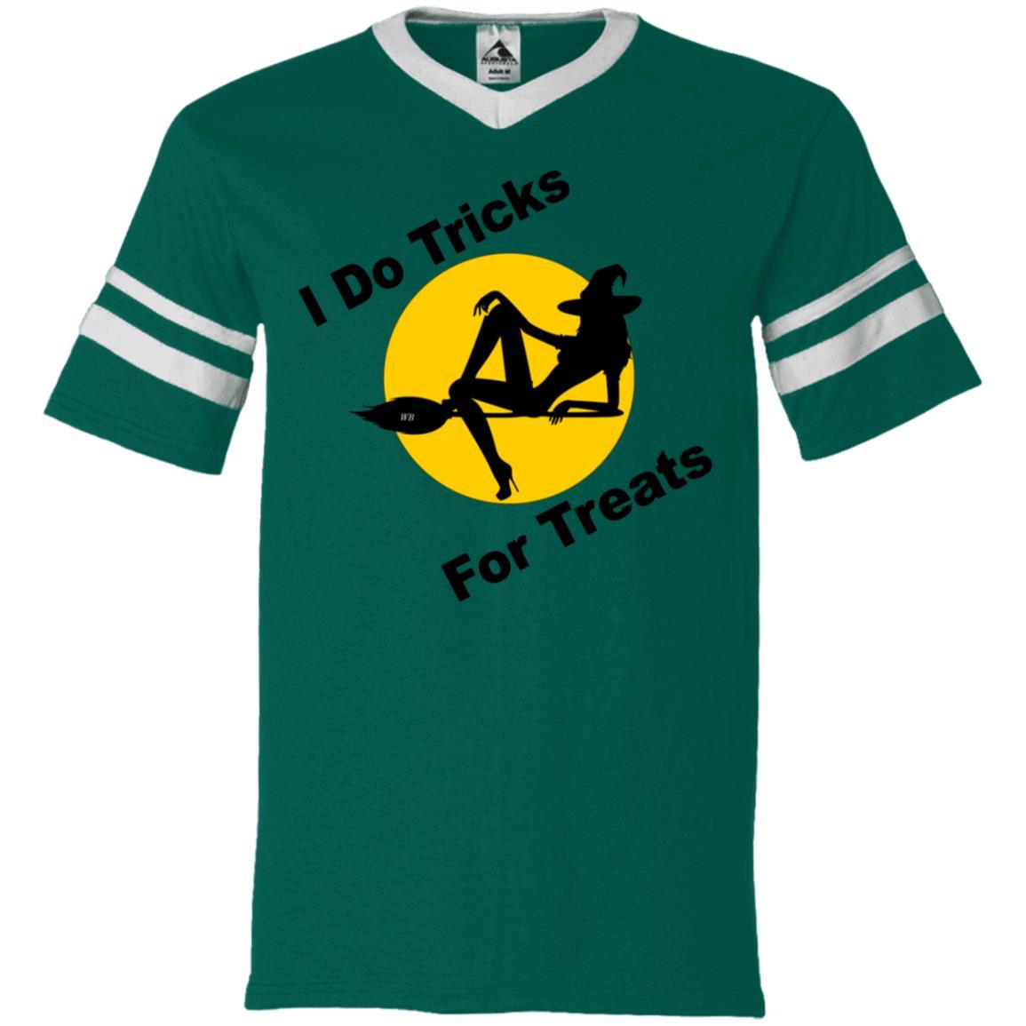 T-Shirts Dark Green/White / S WineyBitches.Co "I Do Tricks For Treats" V-Neck Sleeve Stripe Jersey WineyBitchesCo