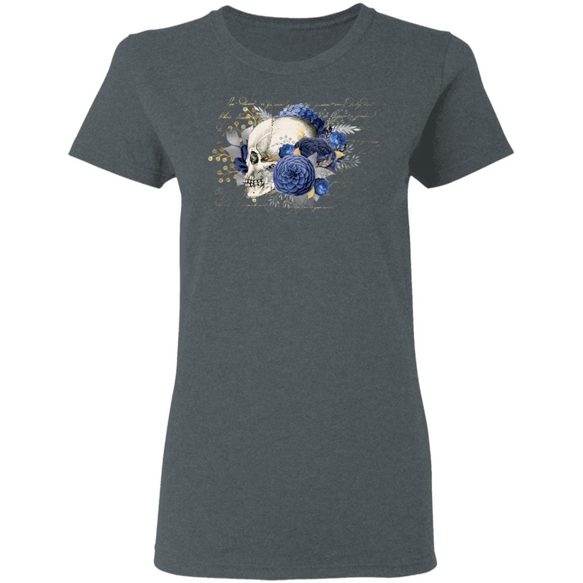 T-Shirts Dark Heather / S Winey Bitches Co Skull Design #4 Ladies' 5.3 oz. T-Shirt WineyBitchesCo