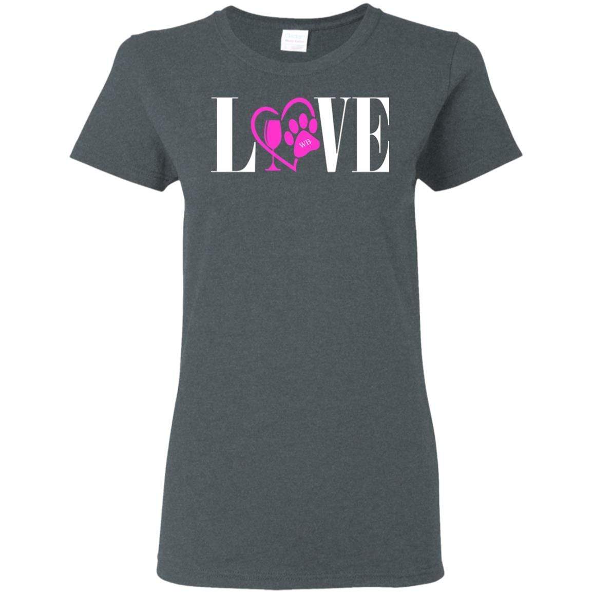 T-Shirts Dark Heather / S WineyBitches.co "Love Paw" Collection -Wht Lettering Ladies' 5.3 oz. T-Shirt WineyBitchesCo