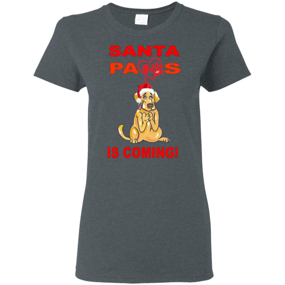 T-Shirts Dark Heather / S WineyBitches.co "Santa Paws Is Coming" Ladies' 5.3 oz. T-Shirt WineyBitchesCo