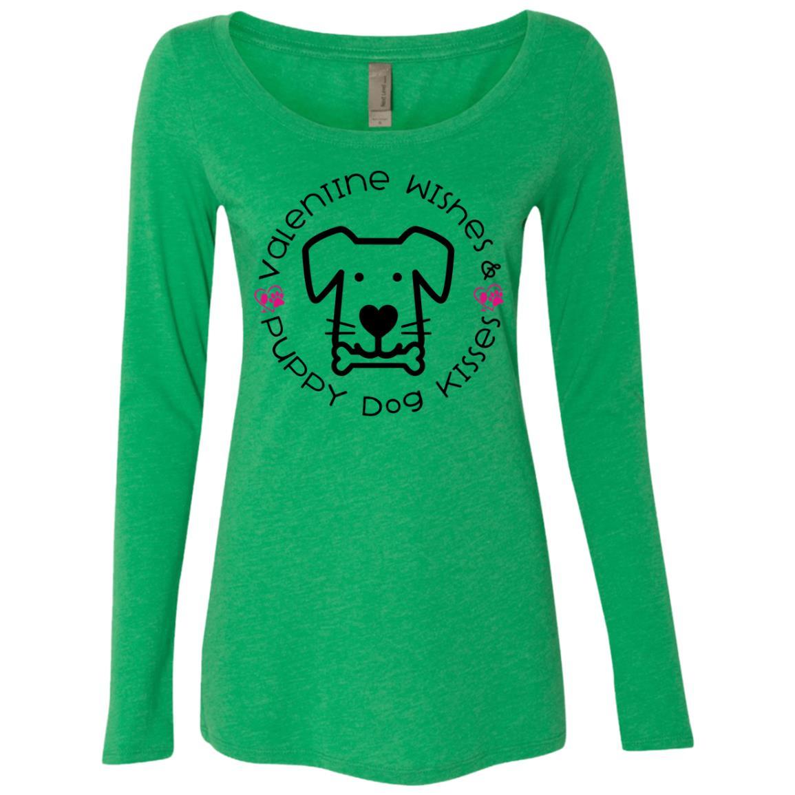T-Shirts Envy / S Winey Bitches Co 'Valentine Wishes and Puppy Dog Kisses" (Dog) Ladies' Triblend LS Scoop WineyBitchesCo
