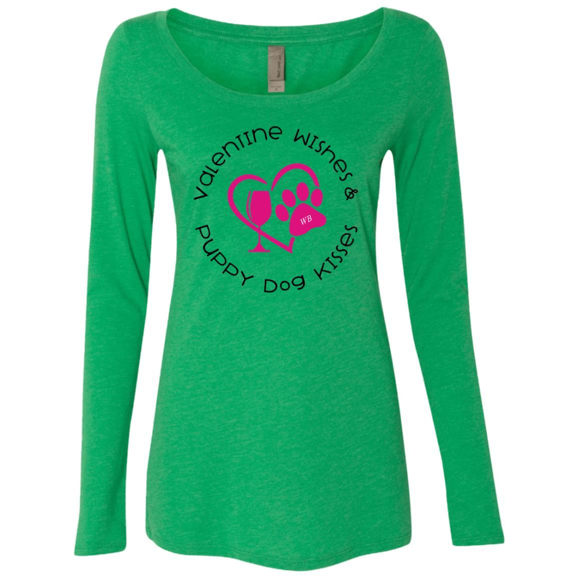 T-Shirts Envy / S Winey Bitches Co 'Valentine Wishes and Puppy Dog Kisses" (Heart) Ladies' Triblend LS Scoop WineyBitchesCo