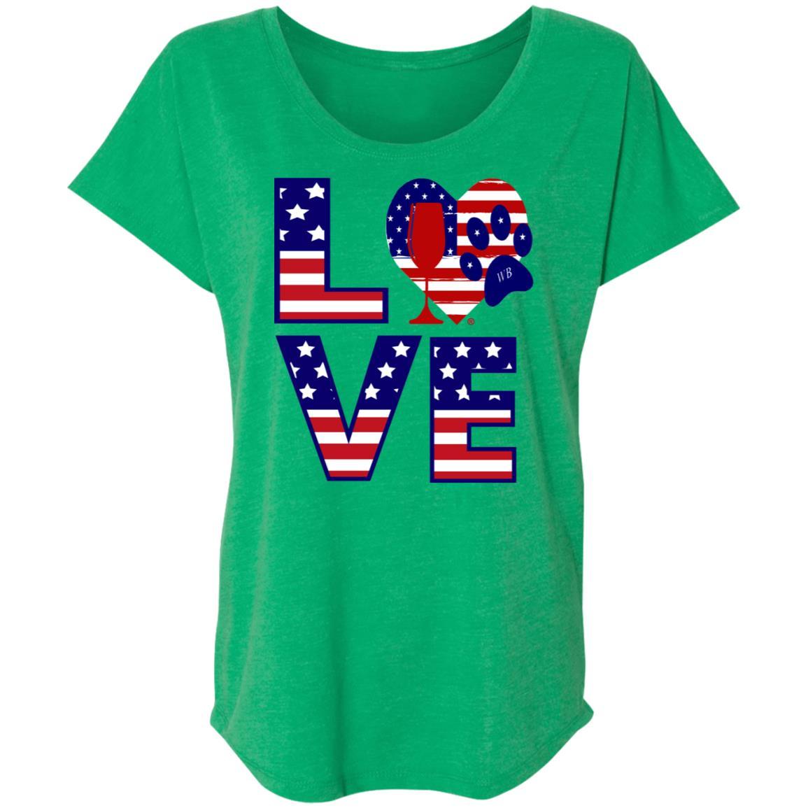 T-Shirts Envy / X-Small Winey Bitches Co "American Love Paw" Ladies' Triblend Dolman Sleeve WineyBitchesCo