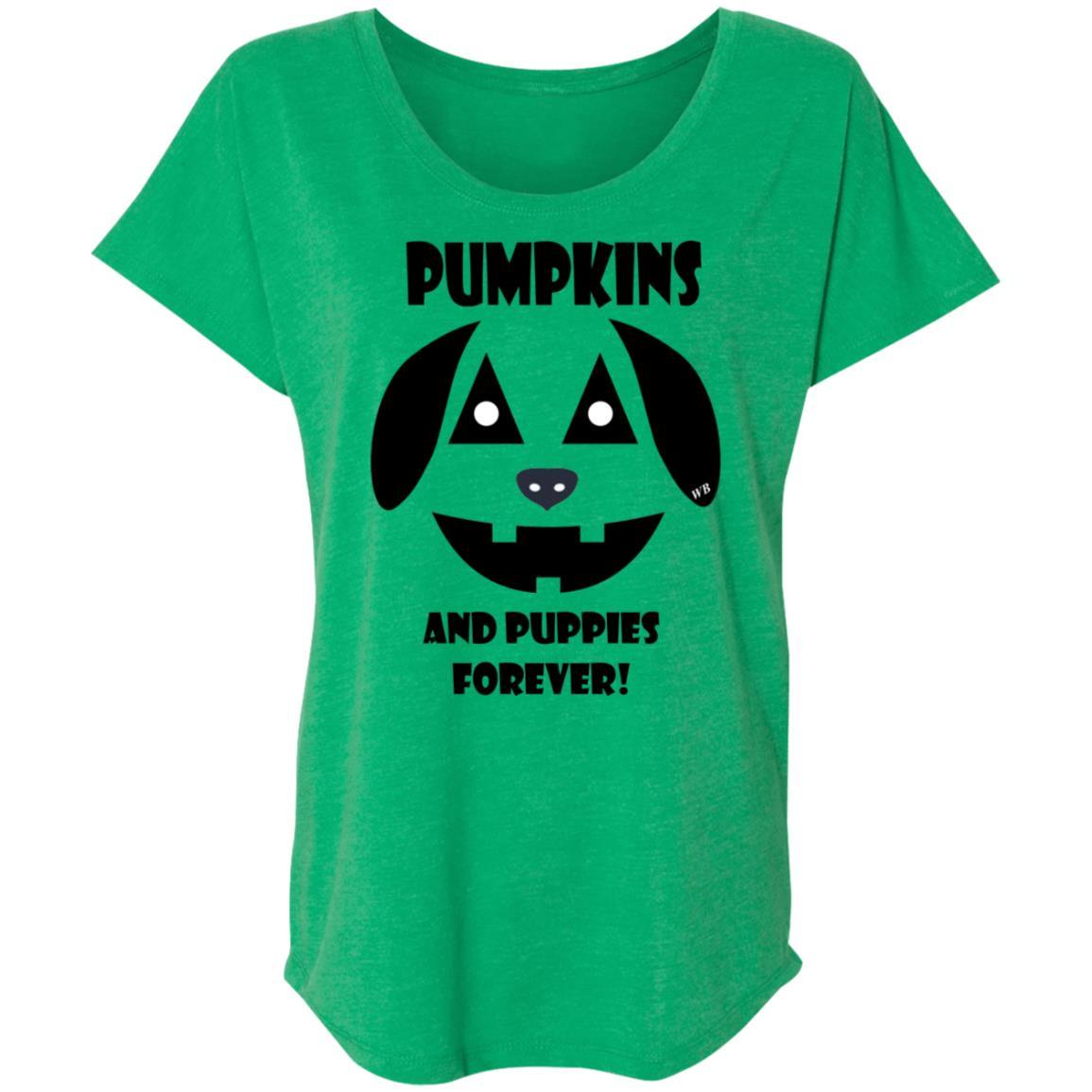 T-Shirts Envy / X-Small WineyBitches.Co "Pumpkins And Puppies Forever" Halloween Ladies' Triblend Dolman Sleeve WineyBitchesCo