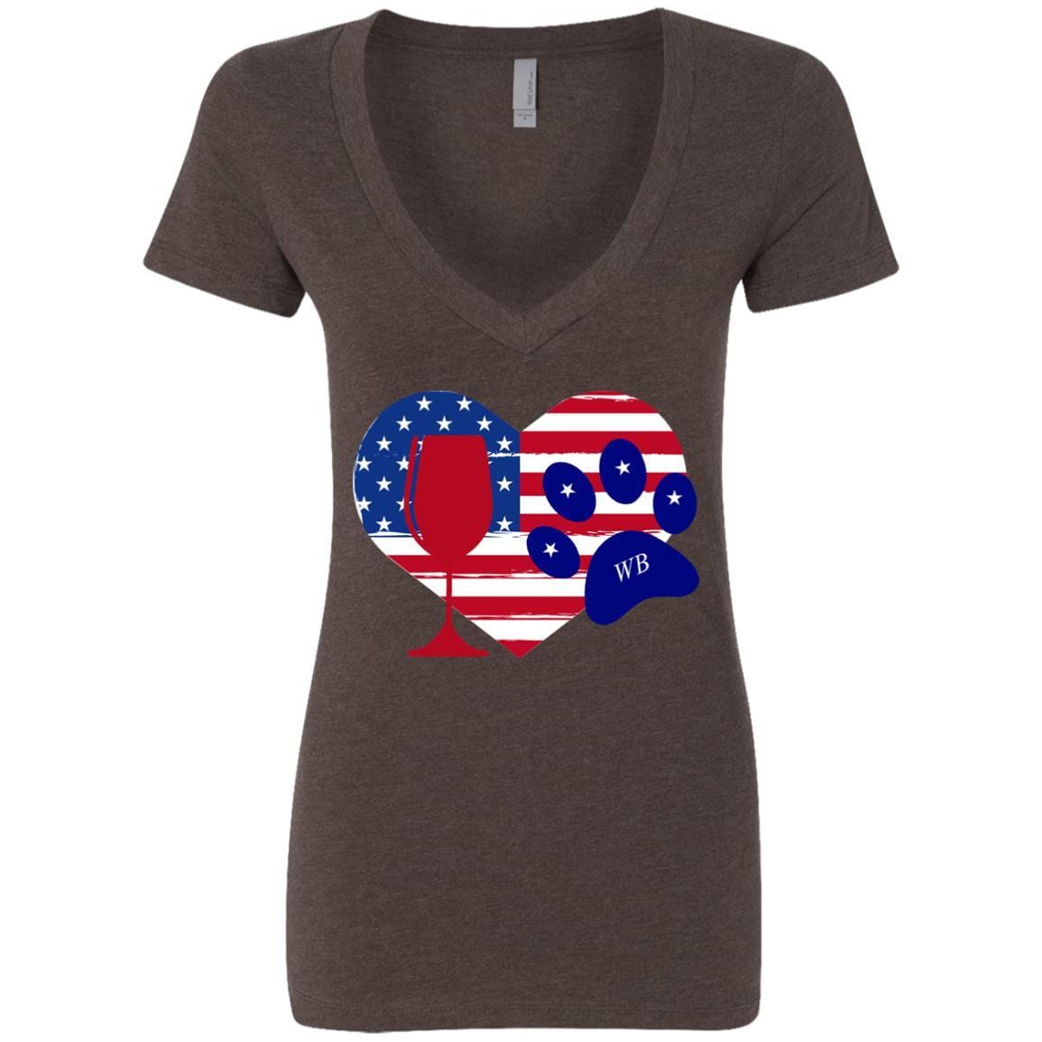 T-Shirts Espresso / S Winey Bitches Co "Wine Paw Heart"Ladies' Deep V-Neck T-Shirt WineyBitchesCo