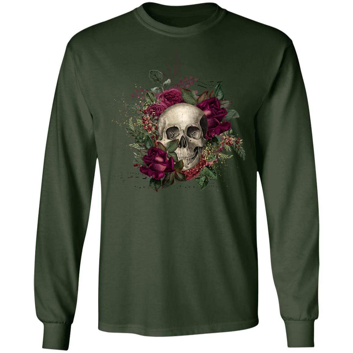 T-Shirts Forest Green / S Winey Bitches Co Skull Design #2 LS Ultra Cotton T-Shirt WineyBitchesCo