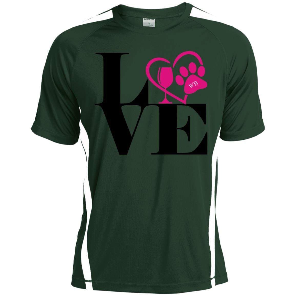 T-Shirts Forest Green/White / X-Small WineyBitches.Co "Love Paw 2" Sport-Tek Colorblock Dry Zone Crew WineyBitchesCo