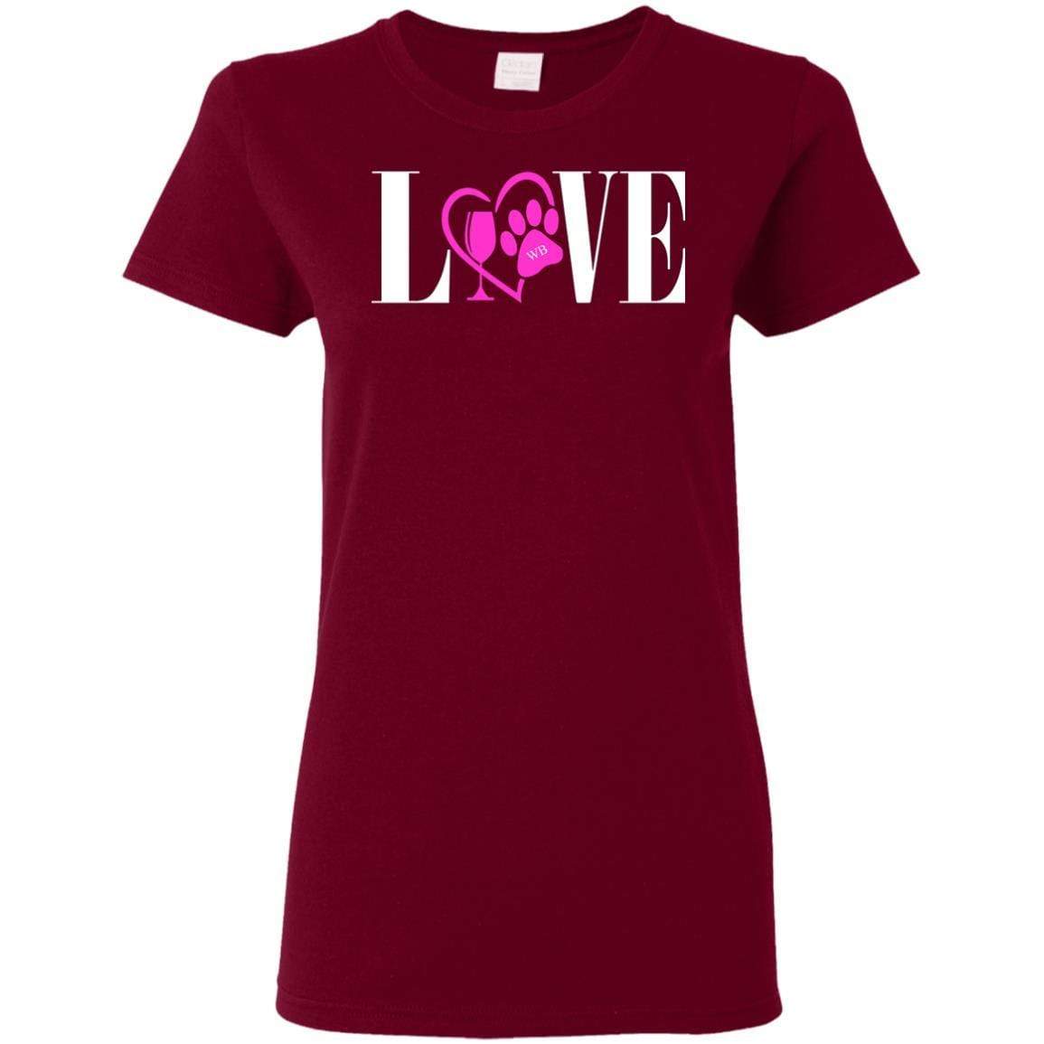 T-Shirts Garnet / S WineyBitches.co "Love Paw" Collection -Wht Lettering Ladies' 5.3 oz. T-Shirt WineyBitchesCo