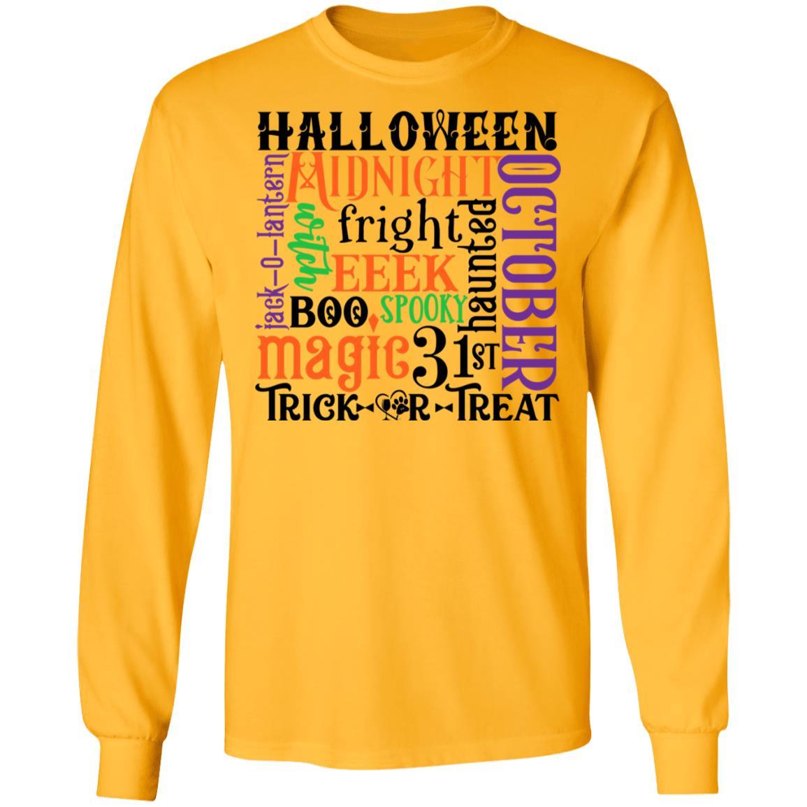 T-Shirts Gold / S Winey Bitches Co "Halloween Word Jumble" LS Ultra Cotton T-Shirt WineyBitchesCo