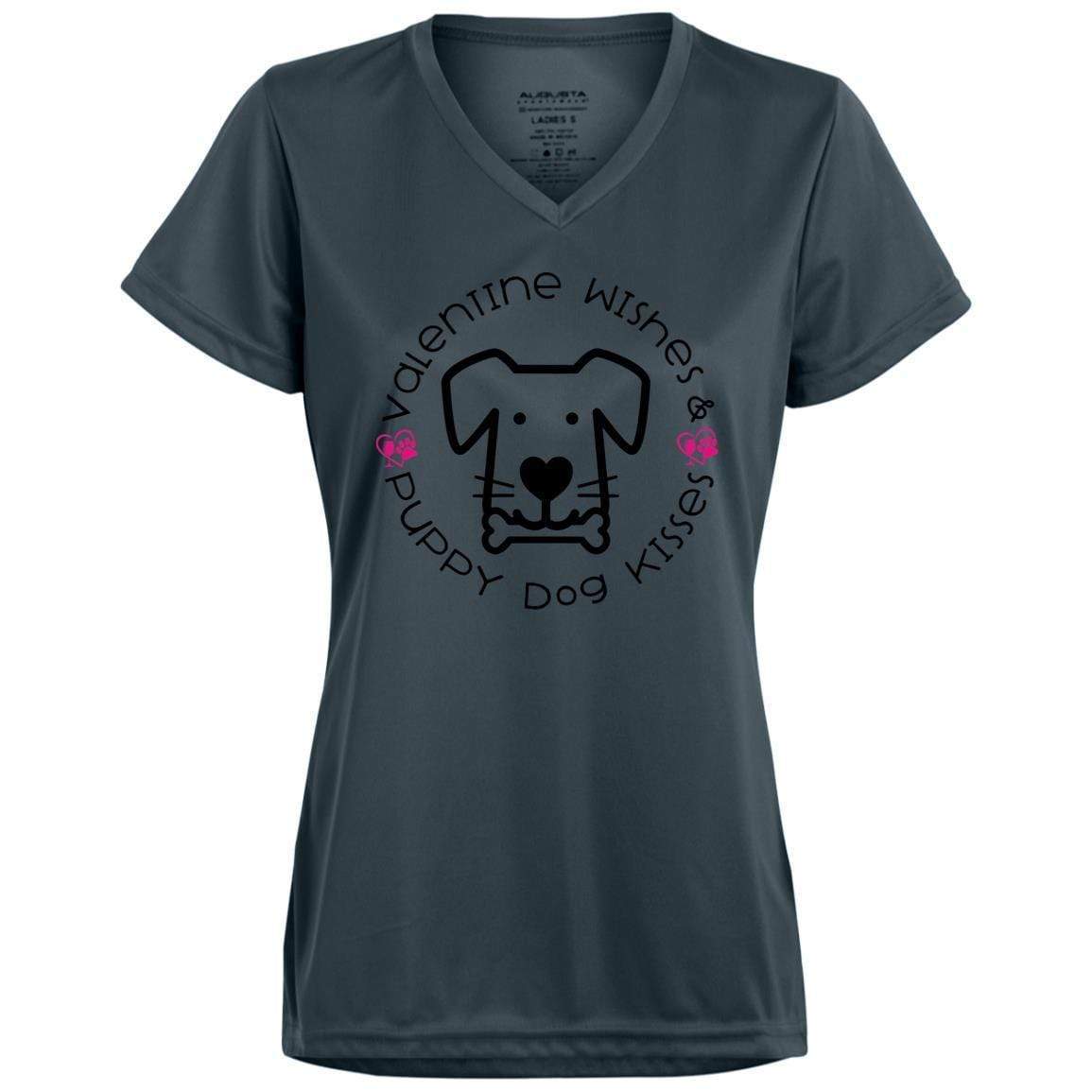 T-Shirts Graphite / X-Small Winey Bitches Co 'Valentine Wishes and Puppy Dog Kisses" (Dog) Ladies' Wicking T-Shirt WineyBitchesCo