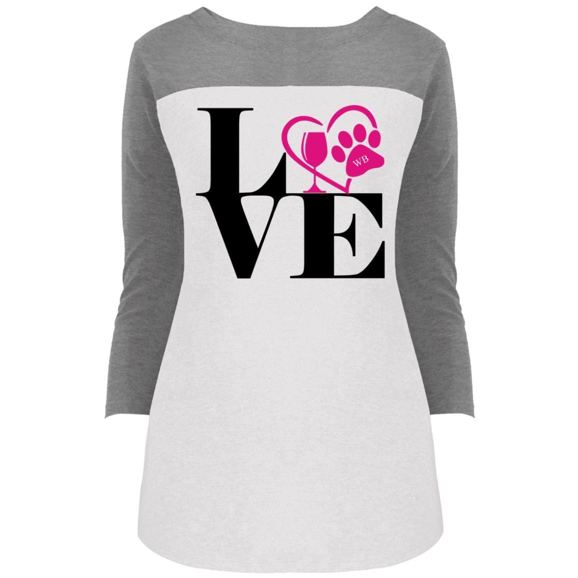 T-Shirts Grey Frost/White / X-Small WineyBitches.Co "Love Paw 2" Juniors' Rally 3/4 Sleeve T-Shirt WineyBitchesCo