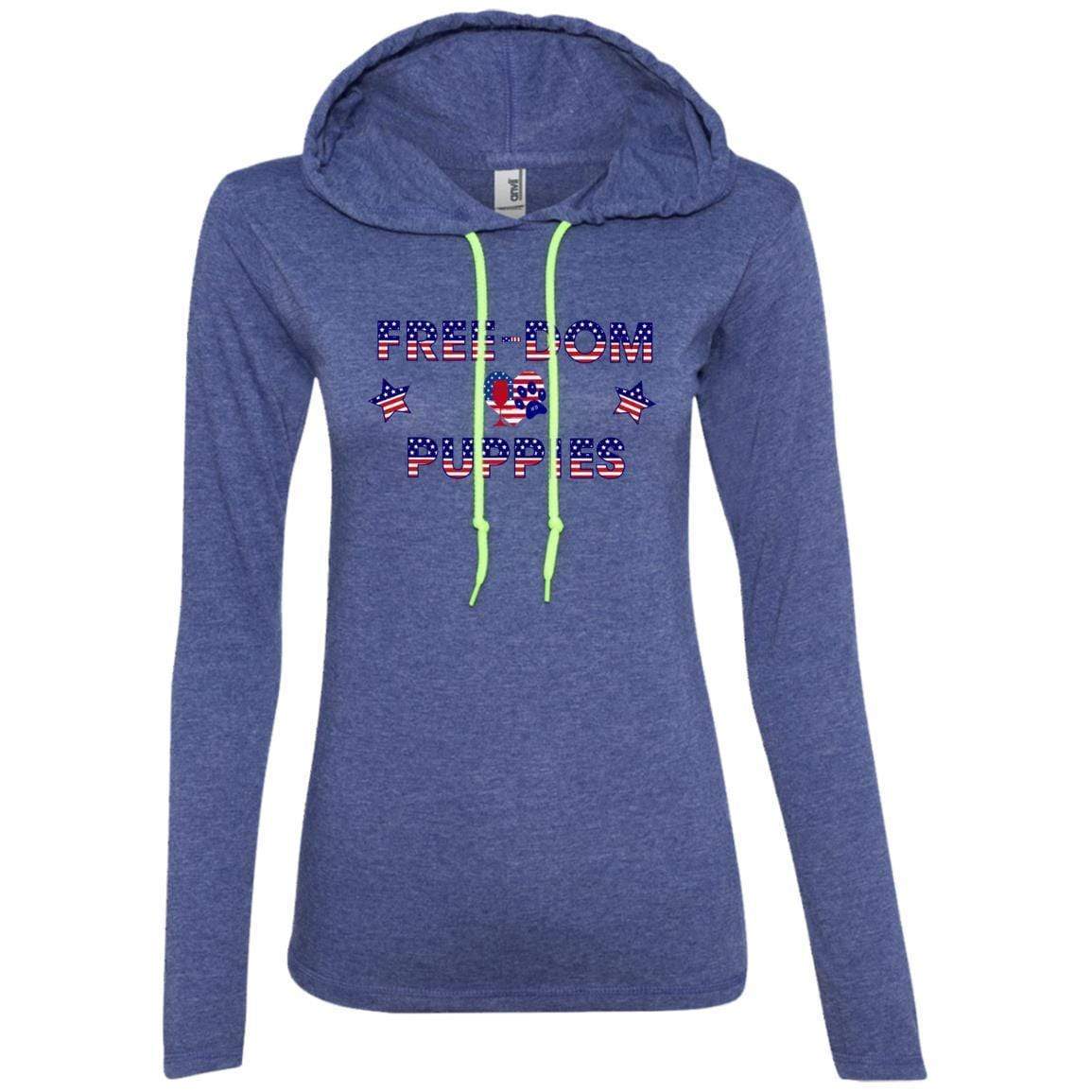 T-Shirts Heather Blue/Neon Yellow / S WineyBitches.Co Free-Dom Puppies Ladies' LS T-Shirt Hoodie WineyBitchesCo