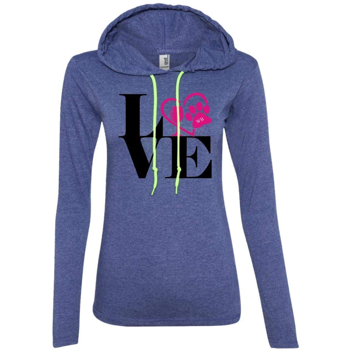 T-Shirts Heather Blue/Neon Yellow / S WineyBitches.Co "Love Paw 2" Ladies' LS T-Shirt Hoodie WineyBitchesCo