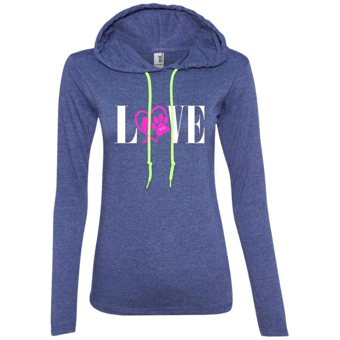 T-Shirts Heather Blue/Neon Yellow / S WineyBitches.co "Love Paw" Collection -Wht Lettering Ladies' LS T-Shirt Hoodie WineyBitchesCo