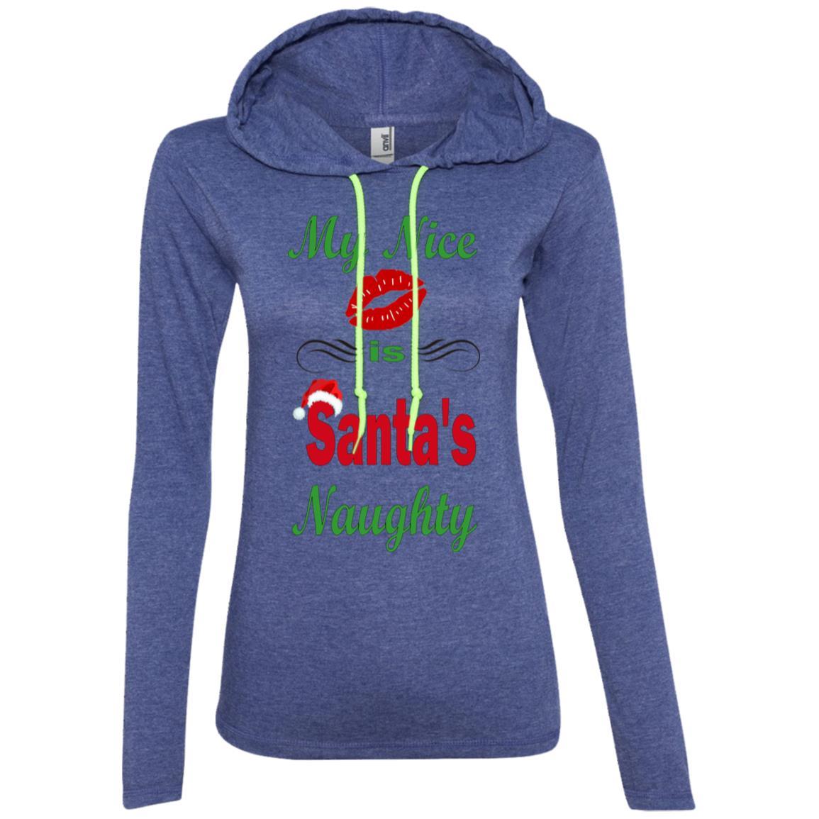T-Shirts Heather Blue/Neon Yellow / S WineyBitches.co My Nice Is Santa's Naughty Ladies' LS T-Shirt Hoodie WineyBitchesCo