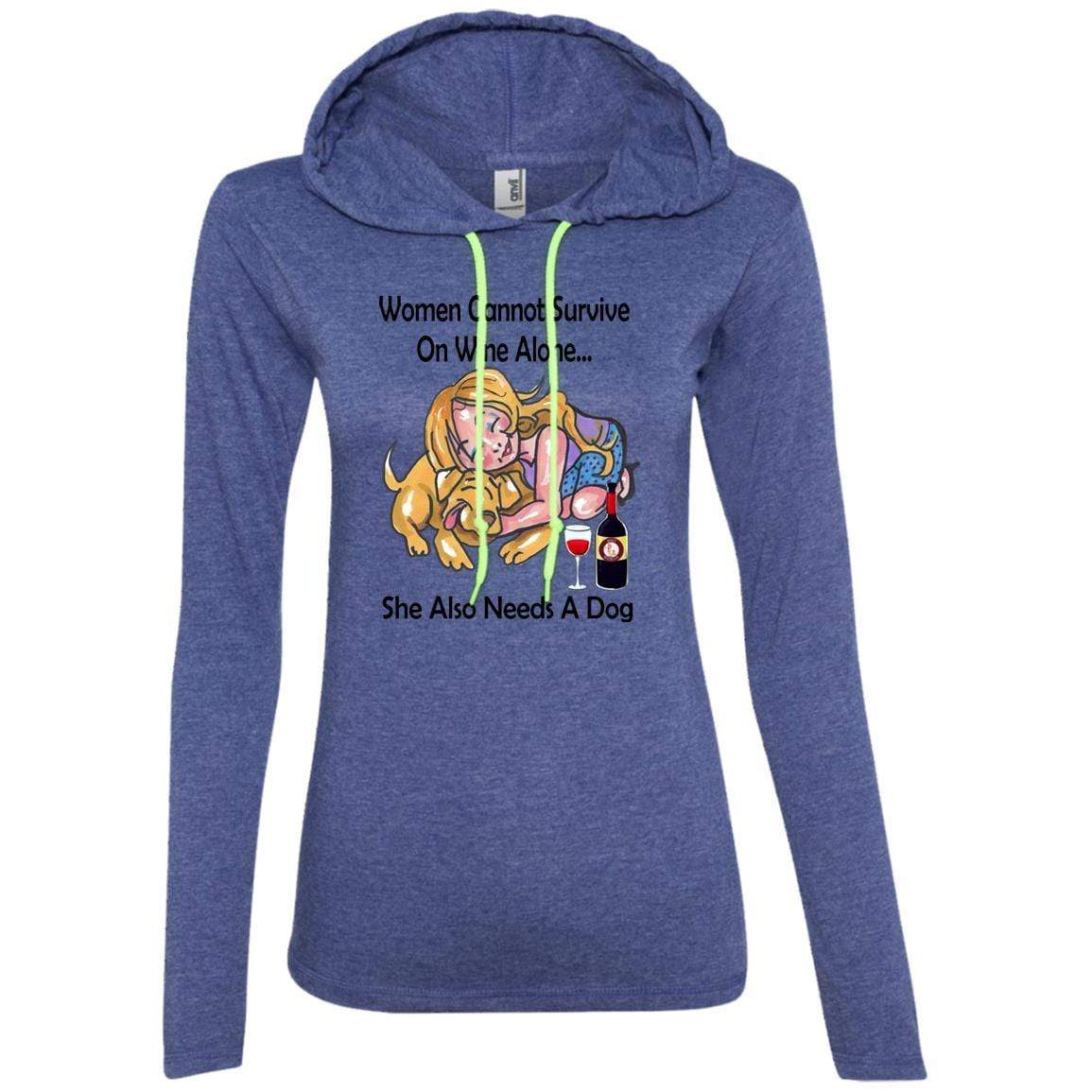 T-Shirts Heather Blue/Neon Yellow / S WineyBitches.co "Women Cannot Survive On Wine Alone.." -Black Lettering-LS T-Shirt Hoodie WineyBitchesCo