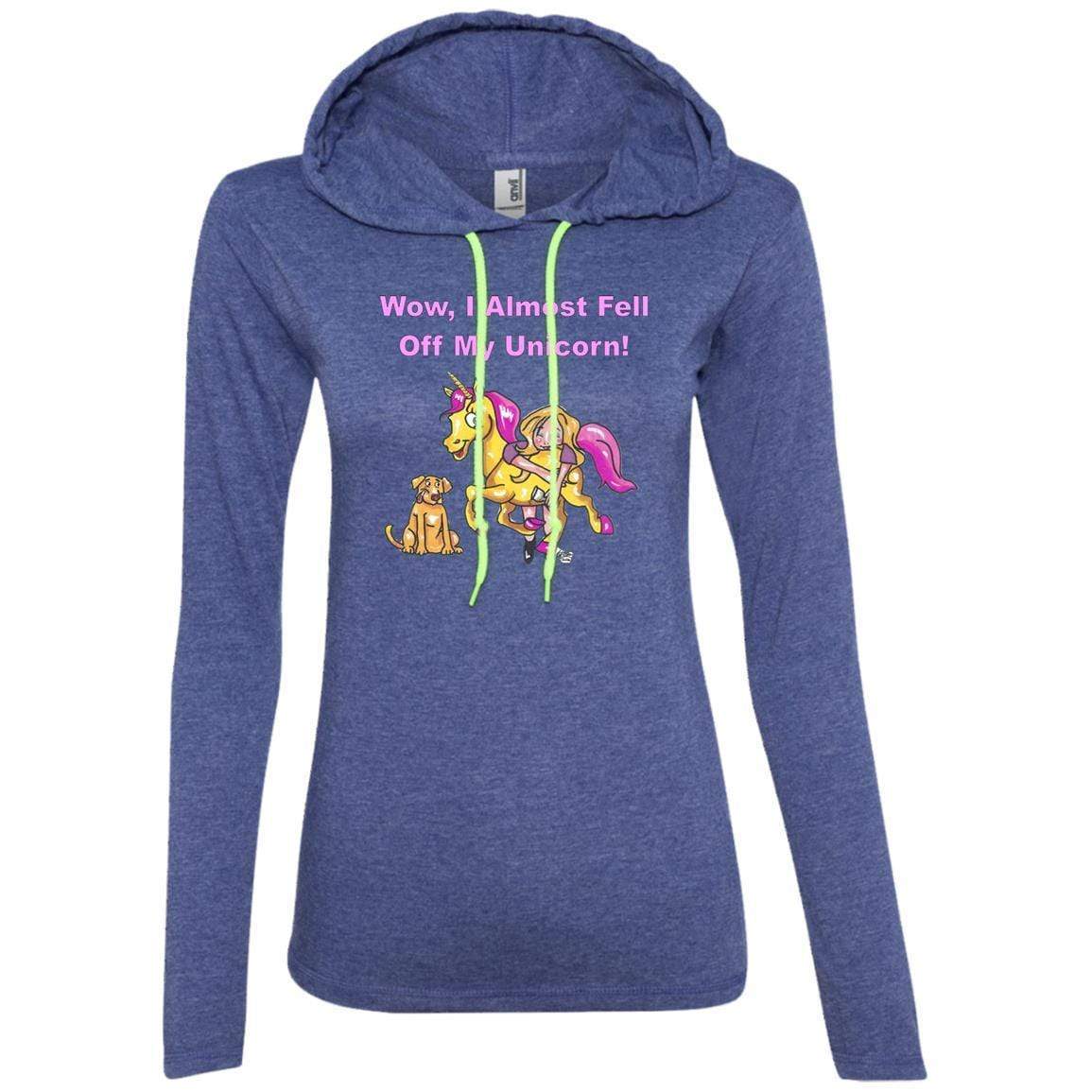 T-Shirts Heather Blue/Neon Yellow / S WineyBitches.co "Wow I Almost Fell Off My Unicorn Ladies' LS T-Shirt Hoodie WineyBitchesCo