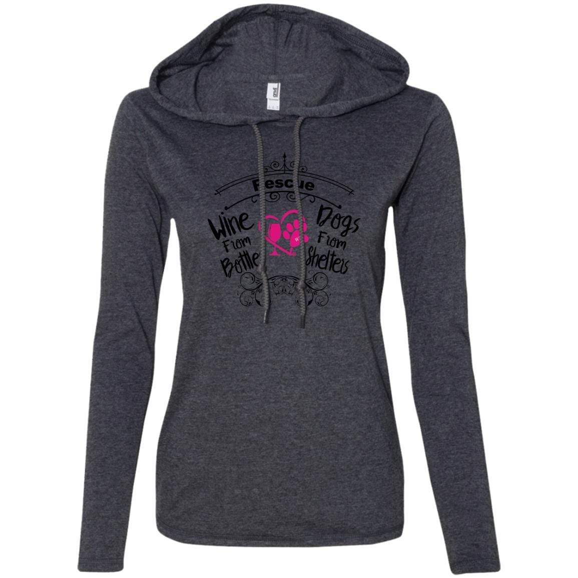 T-Shirts Heather Dark Grey/Dark Grey / S Winey Bitches Co "I Rescue Wine From Bottles & Dog From Shelters" Ladies' LS T-Shirt Hoodie WineyBitchesCo