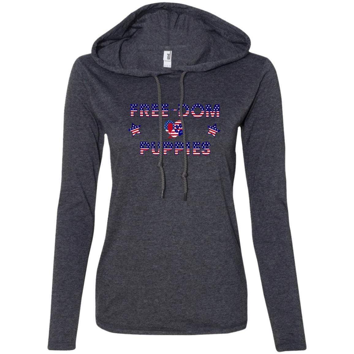 T-Shirts Heather Dark Grey/Dark Grey / S WineyBitches.Co Free-Dom Puppies Ladies' LS T-Shirt Hoodie WineyBitchesCo