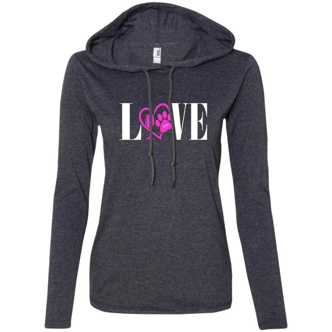 T-Shirts Heather Dark Grey/Dark Grey / S WineyBitches.co "Love Paw" Collection -Wht Lettering Ladies' LS T-Shirt Hoodie WineyBitchesCo