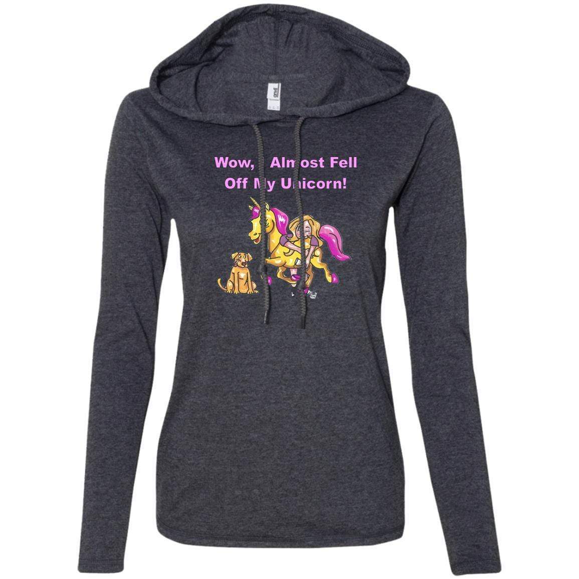 T-Shirts Heather Dark Grey/Dark Grey / S WineyBitches.co "Wow I Almost Fell Off My Unicorn Ladies' LS T-Shirt Hoodie WineyBitchesCo