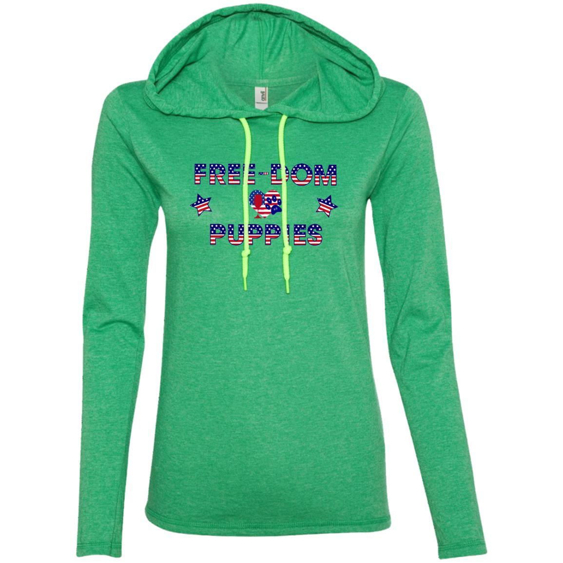 T-Shirts Heather Green/Neon Yellow / S WineyBitches.Co Free-Dom Puppies Ladies' LS T-Shirt Hoodie WineyBitchesCo