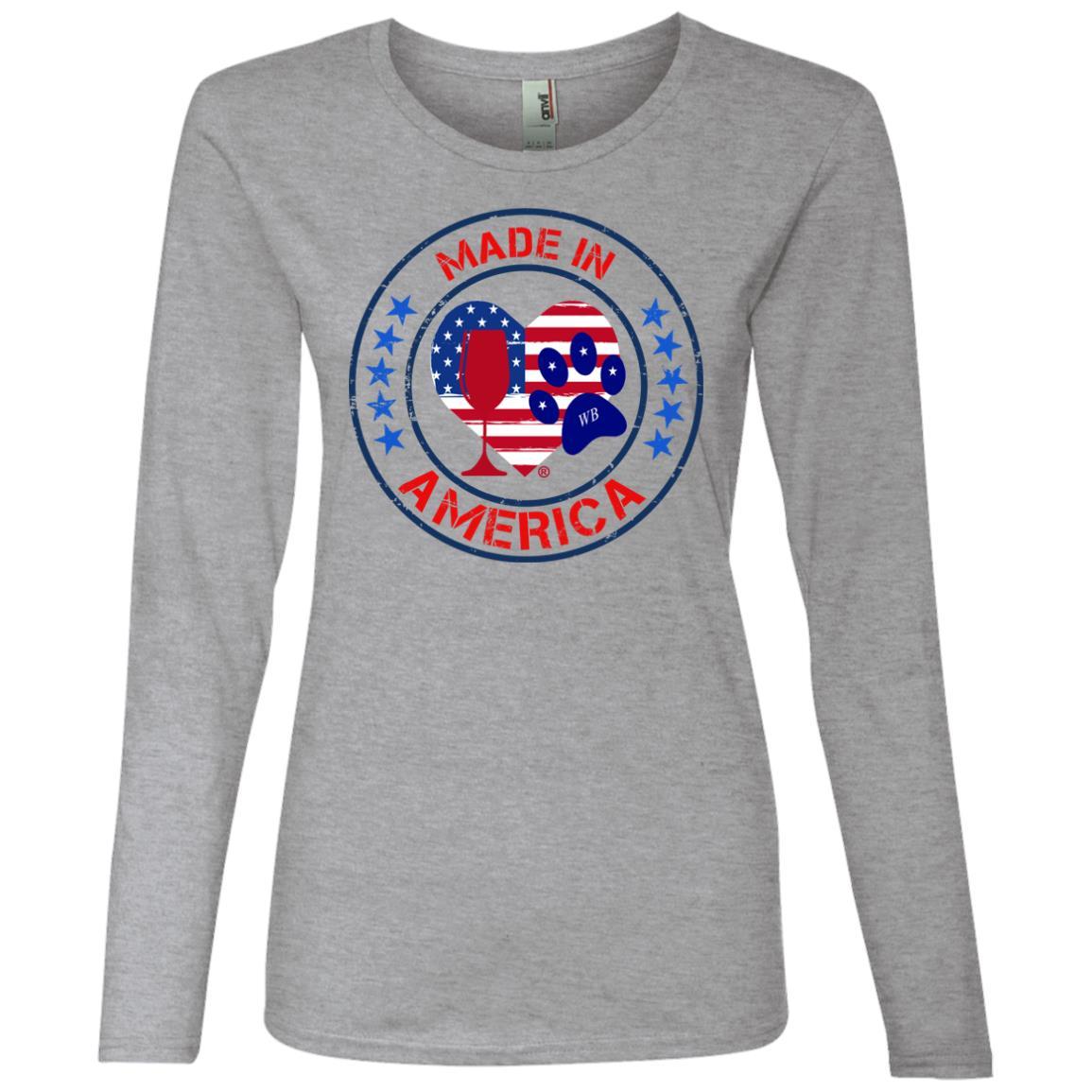 T-Shirts Heather Grey / S Winey Bitches Co "Made In America" Ladies' Lightweight LS T-Shirt WineyBitchesCo