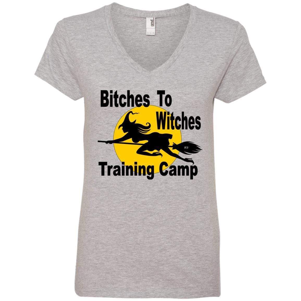 T-Shirts Heather Grey / S WineyBitches.Co "Bitches To Witches Training Camp" Ladies' V-Neck T-Shirt WineyBitchesCo