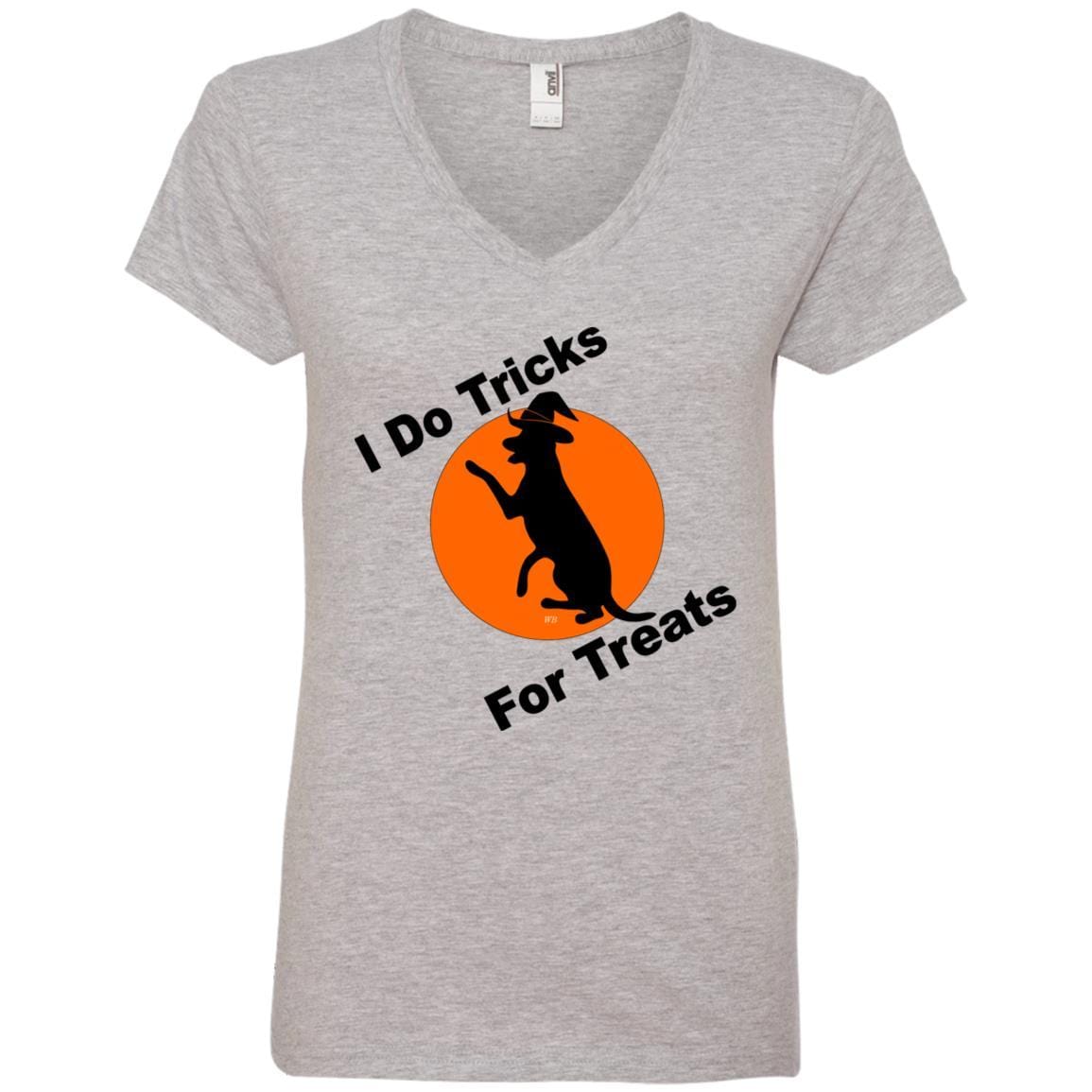 T-Shirts Heather Grey / S WineyBitches.Co "I Do Tricks For Treats" Dog- Ladies' V-Neck T-Shirt WineyBitchesCo