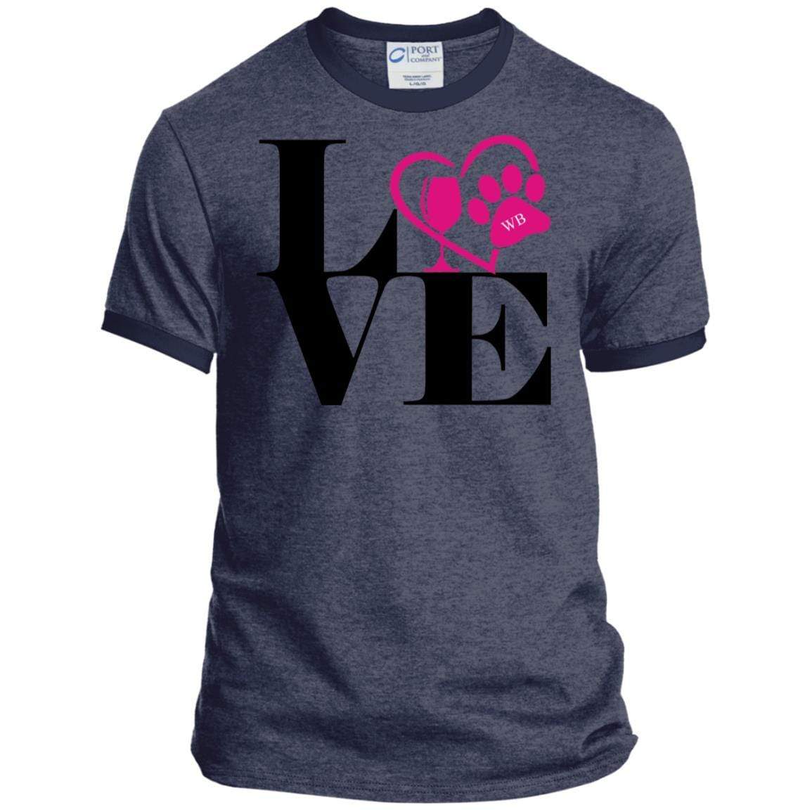 T-Shirts Heather Navy/Navy / S WineyBitches.Co "Love Paw 2" Port & Co. Ringer Tee WineyBitchesCo