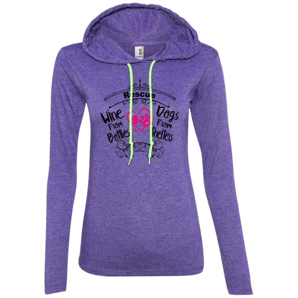 T-Shirts Heather Purple/Neon Yellow / S Winey Bitches Co "I Rescue Wine From Bottles & Dog From Shelters" Ladies' LS T-Shirt Hoodie WineyBitchesCo