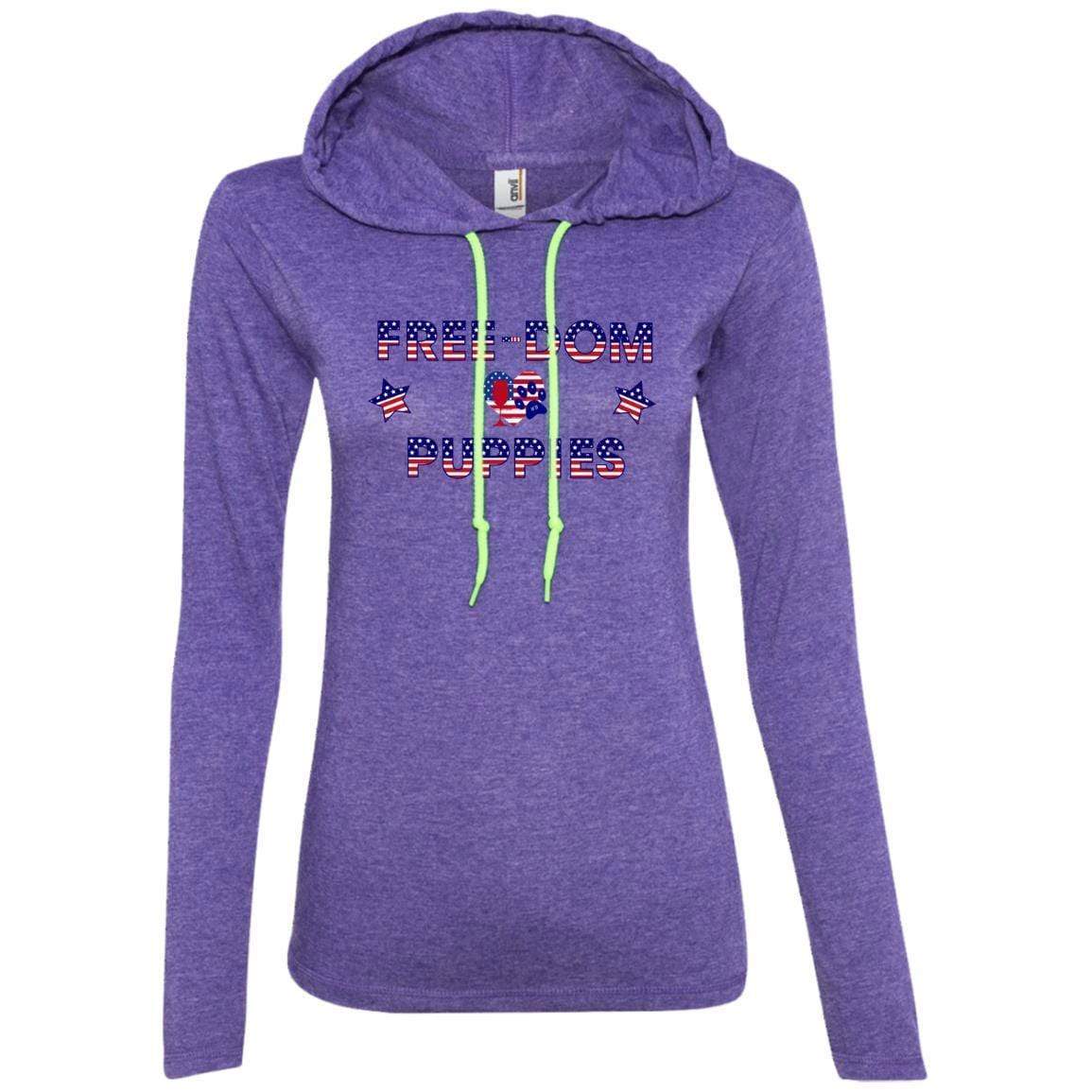 T-Shirts Heather Purple/Neon Yellow / S WineyBitches.Co Free-Dom Puppies Ladies' LS T-Shirt Hoodie WineyBitchesCo