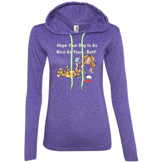 T-Shirts Heather Purple/Neon Yellow / S WineyBitches.co "Hope Your Day Is As Nice As Your...Butt" Wht Lettering Ladies' LS T-Shirt Hoodie WineyBitchesCo