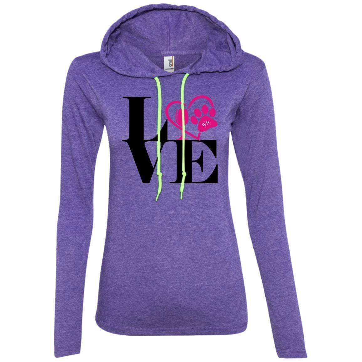 T-Shirts Heather Purple/Neon Yellow / S WineyBitches.Co "Love Paw 2" Ladies' LS T-Shirt Hoodie WineyBitchesCo