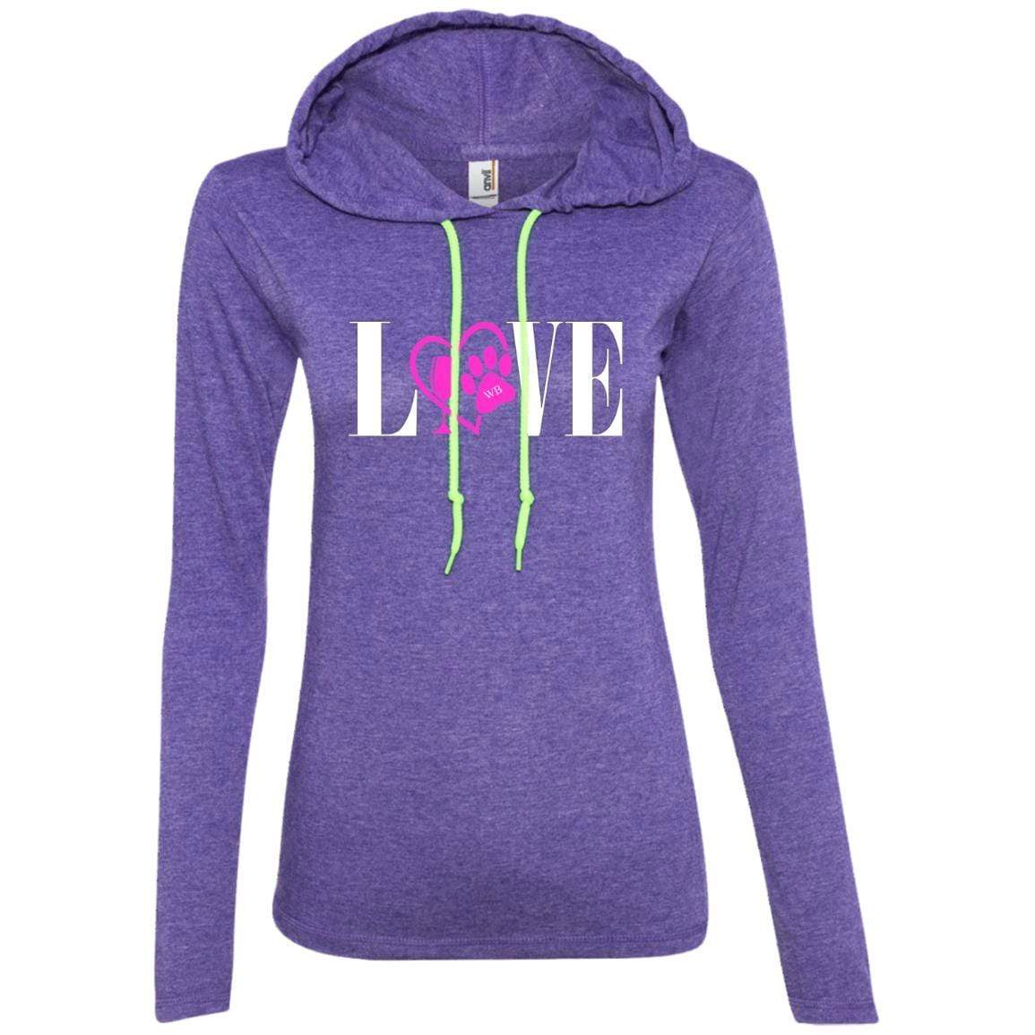 T-Shirts Heather Purple/Neon Yellow / S WineyBitches.co "Love Paw" Collection -Wht Lettering Ladies' LS T-Shirt Hoodie WineyBitchesCo