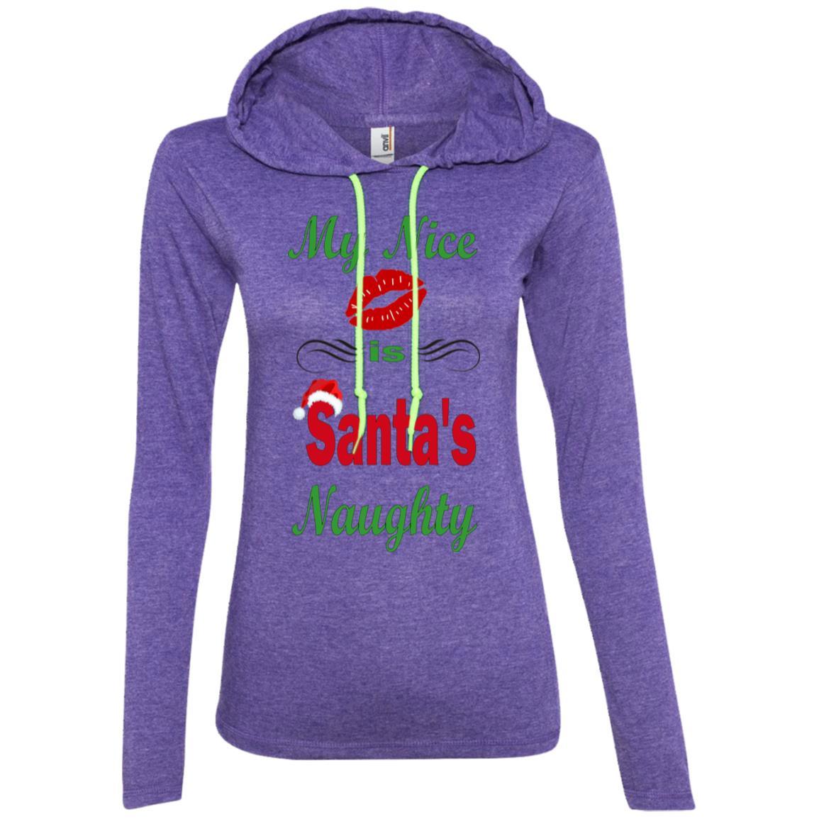 T-Shirts Heather Purple/Neon Yellow / S WineyBitches.co My Nice Is Santa's Naughty Ladies' LS T-Shirt Hoodie WineyBitchesCo