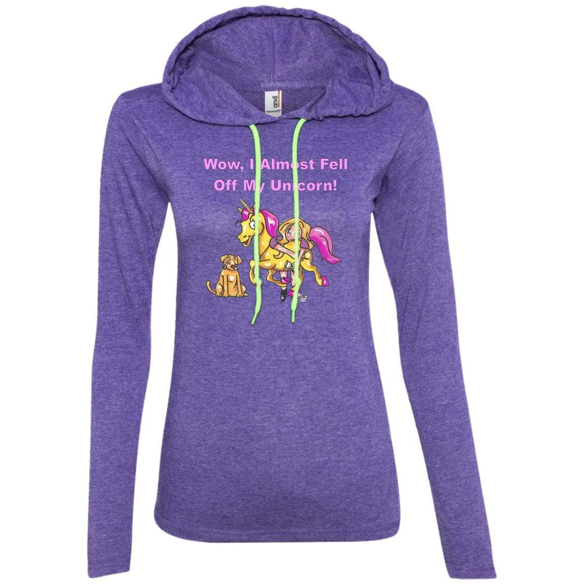 T-Shirts Heather Purple/Neon Yellow / S WineyBitches.co "Wow I Almost Fell Off My Unicorn Ladies' LS T-Shirt Hoodie WineyBitchesCo