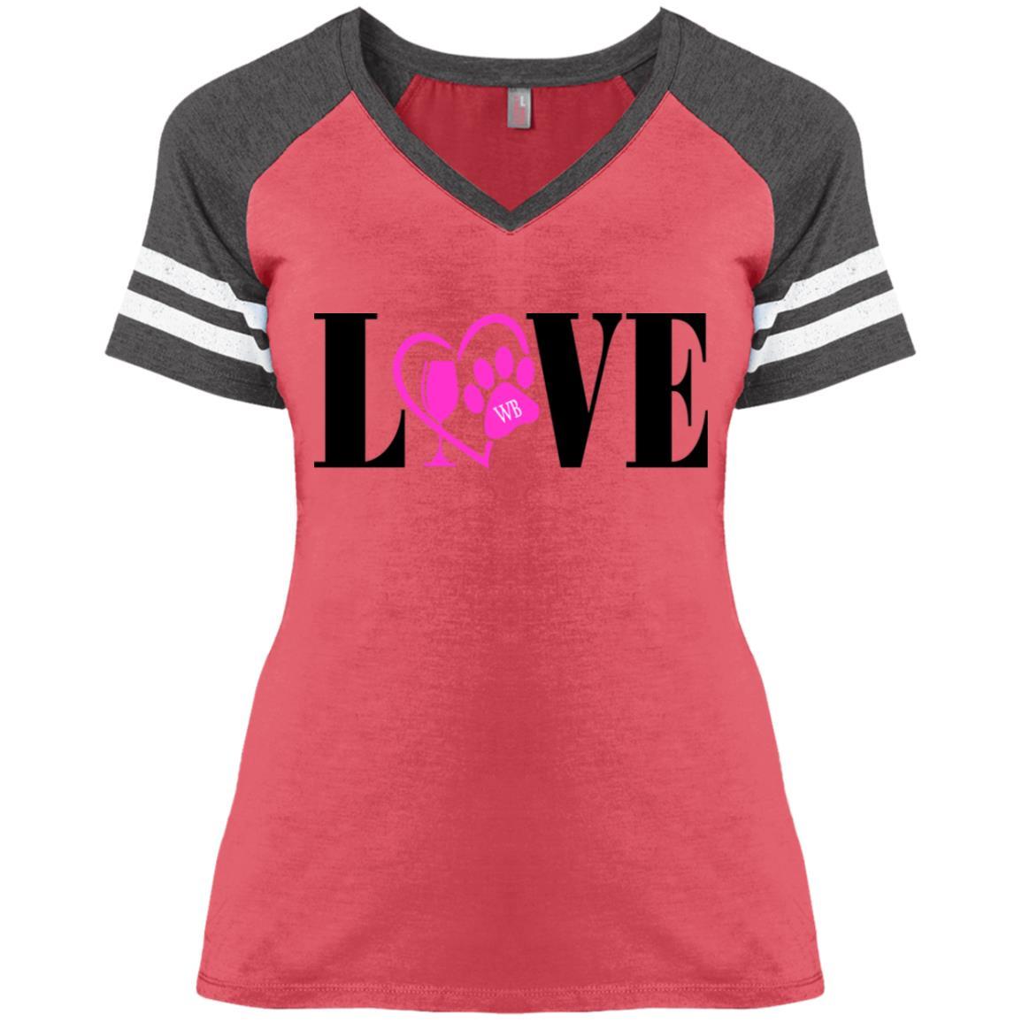 T-Shirts Heather Red/Heathered Charcoal / X-Small WineyBitches.co Ladies' " Love Paw" Game V-Neck T-Shirt WineyBitchesCo