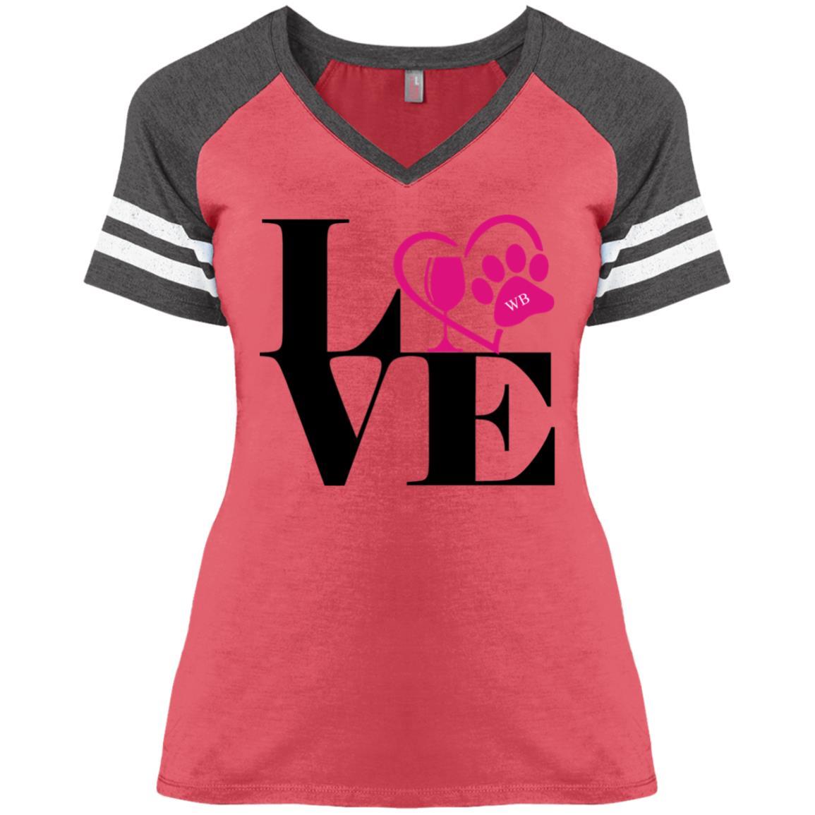 T-Shirts Heather Red/Heathered Charcoal / X-Small WineyBitches.Co "Love Paw 2" District Ladies' Game V-Neck T-Shirt WineyBitchesCo