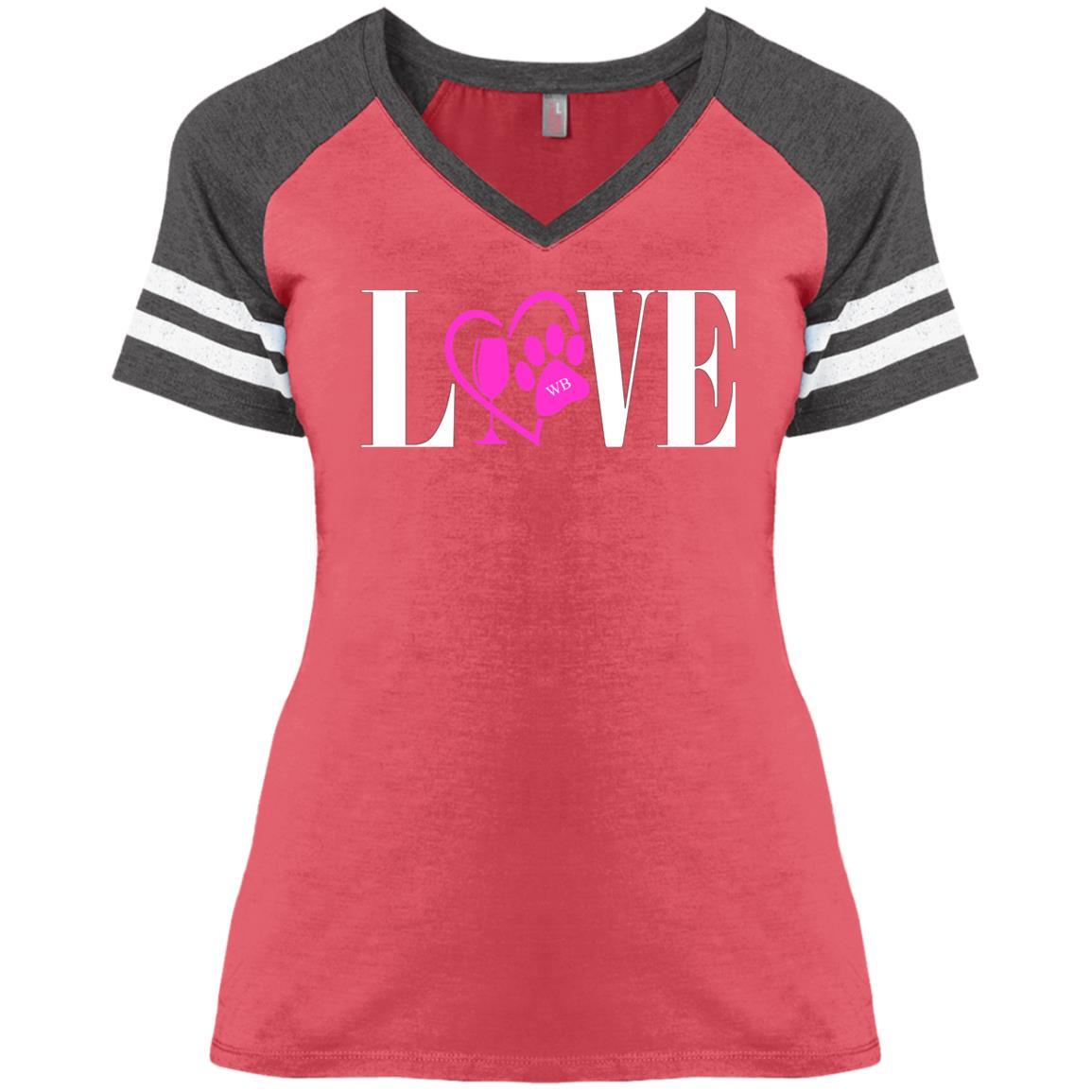 T-Shirts Heather Red/Heathered Charcoal / X-Small WineyBitches.co "Love Paw" Collection -Wht Lettering Ladies' Game V-Neck T-Shirt WineyBitchesCo
