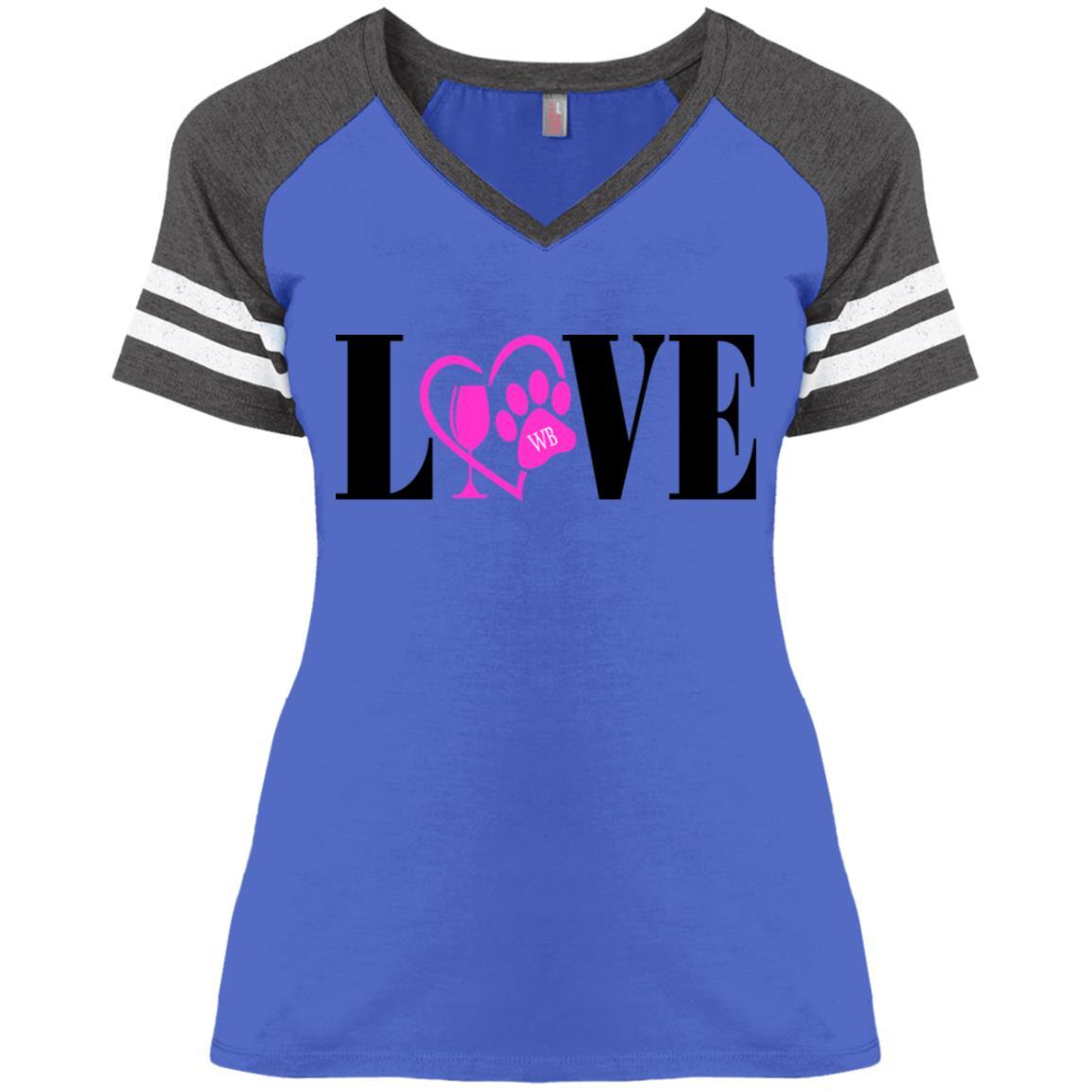 T-Shirts Heather Royal/Heathered Charcoal / X-Small WineyBitches.co Ladies' " Love Paw" Game V-Neck T-Shirt WineyBitchesCo