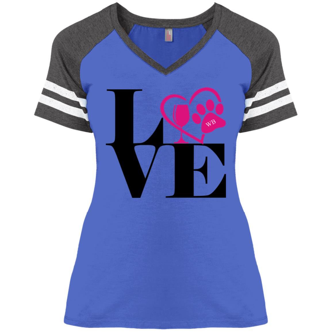 T-Shirts Heather Royal/Heathered Charcoal / X-Small WineyBitches.Co "Love Paw 2" District Ladies' Game V-Neck T-Shirt WineyBitchesCo