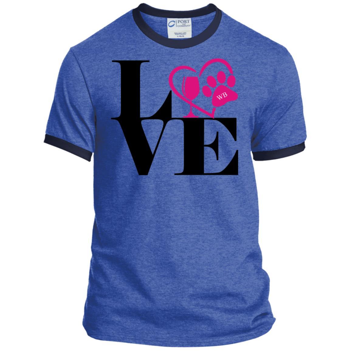 T-Shirts Heather Royal/Navy / S WineyBitches.Co "Love Paw 2" Port & Co. Ringer Tee WineyBitchesCo