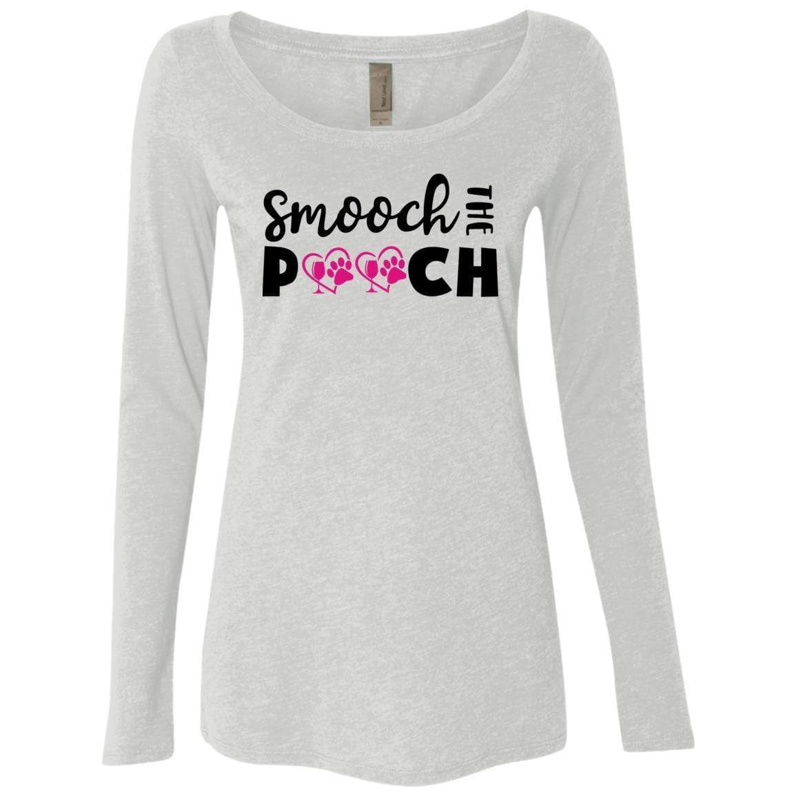 T-Shirts Heather White / S Winey Bitches Co "Smooch The Pooch" Ladies' Triblend LS Scoop WineyBitchesCo